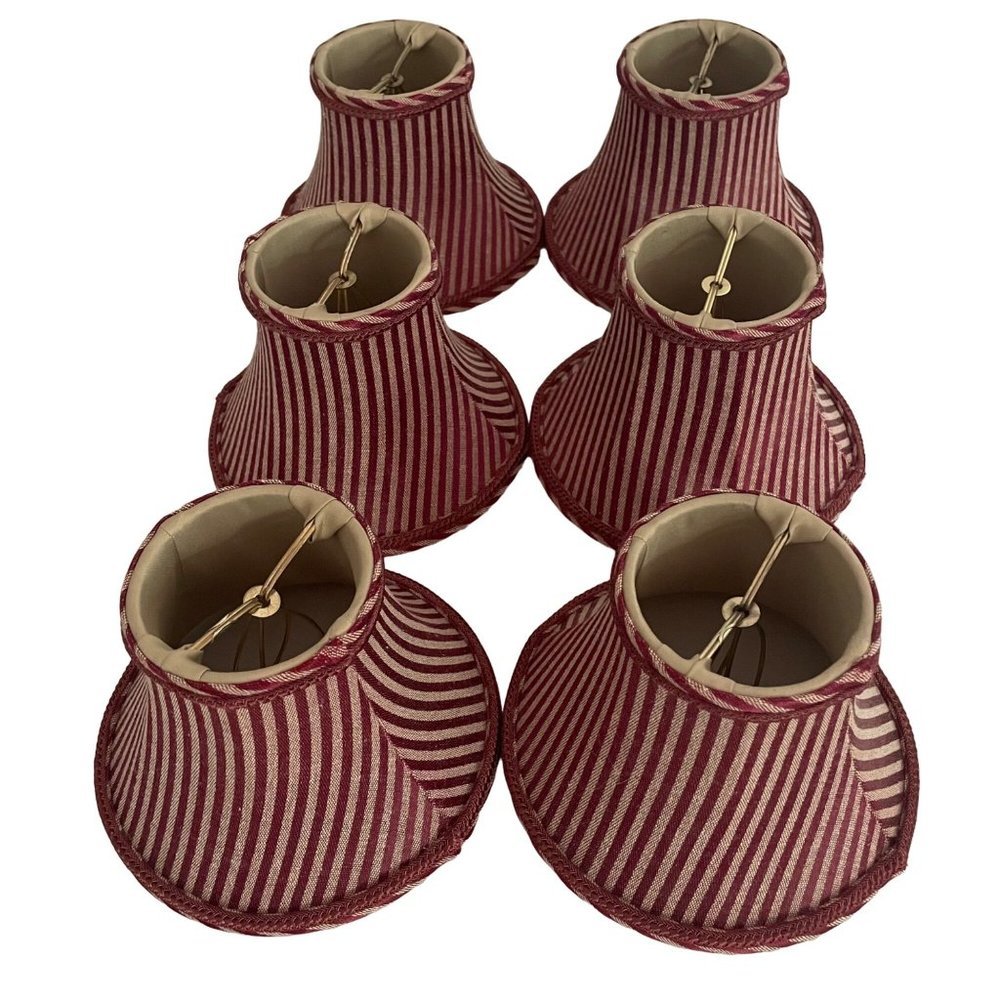 6″ Burgundy Antique Gold Striped Chandelier Lamp Shade 6 Total Vintage style - Picture 3 of 12